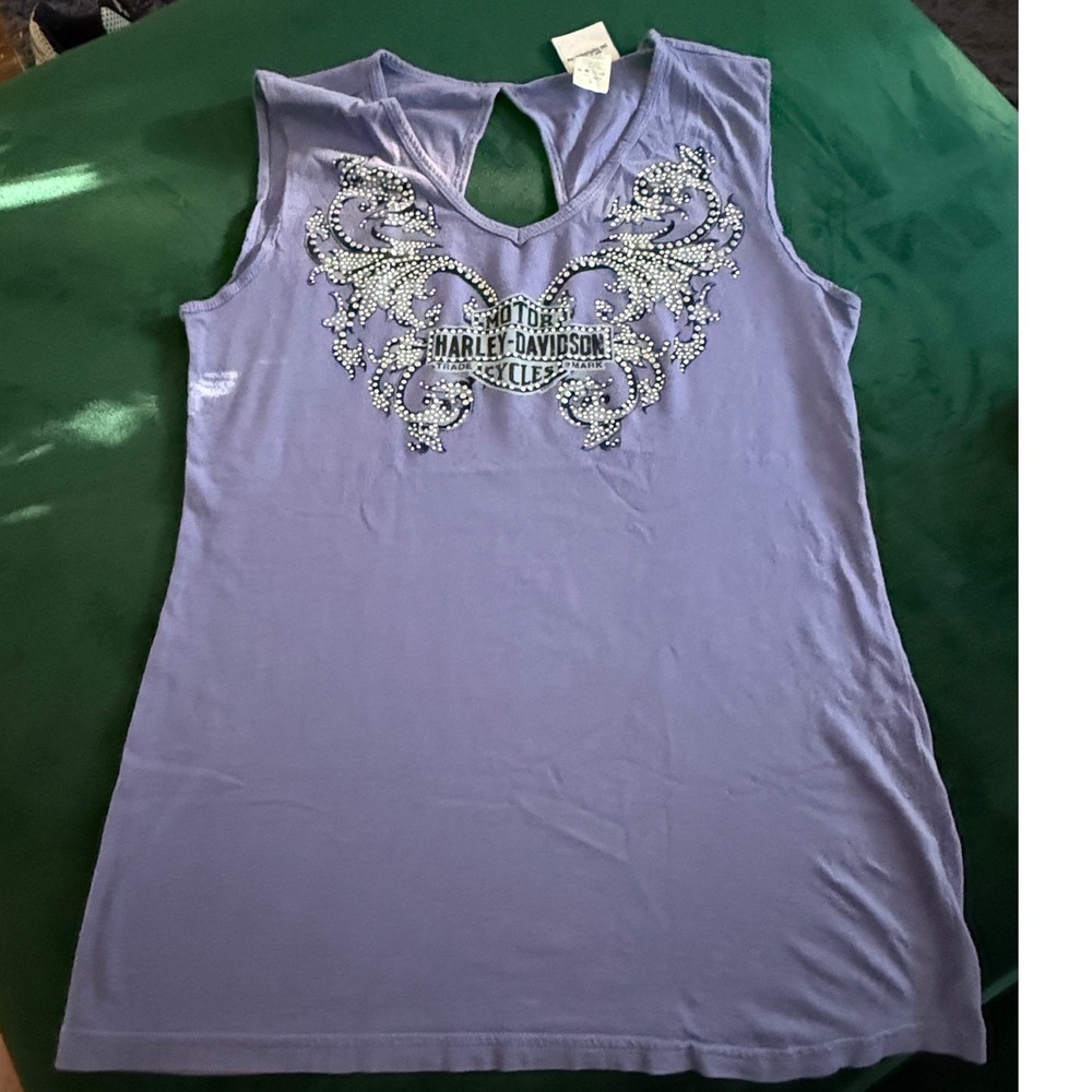 Harley-Davidson Myrtle Beach Womens Purple Rhinestone Keyhole Tank Top Large